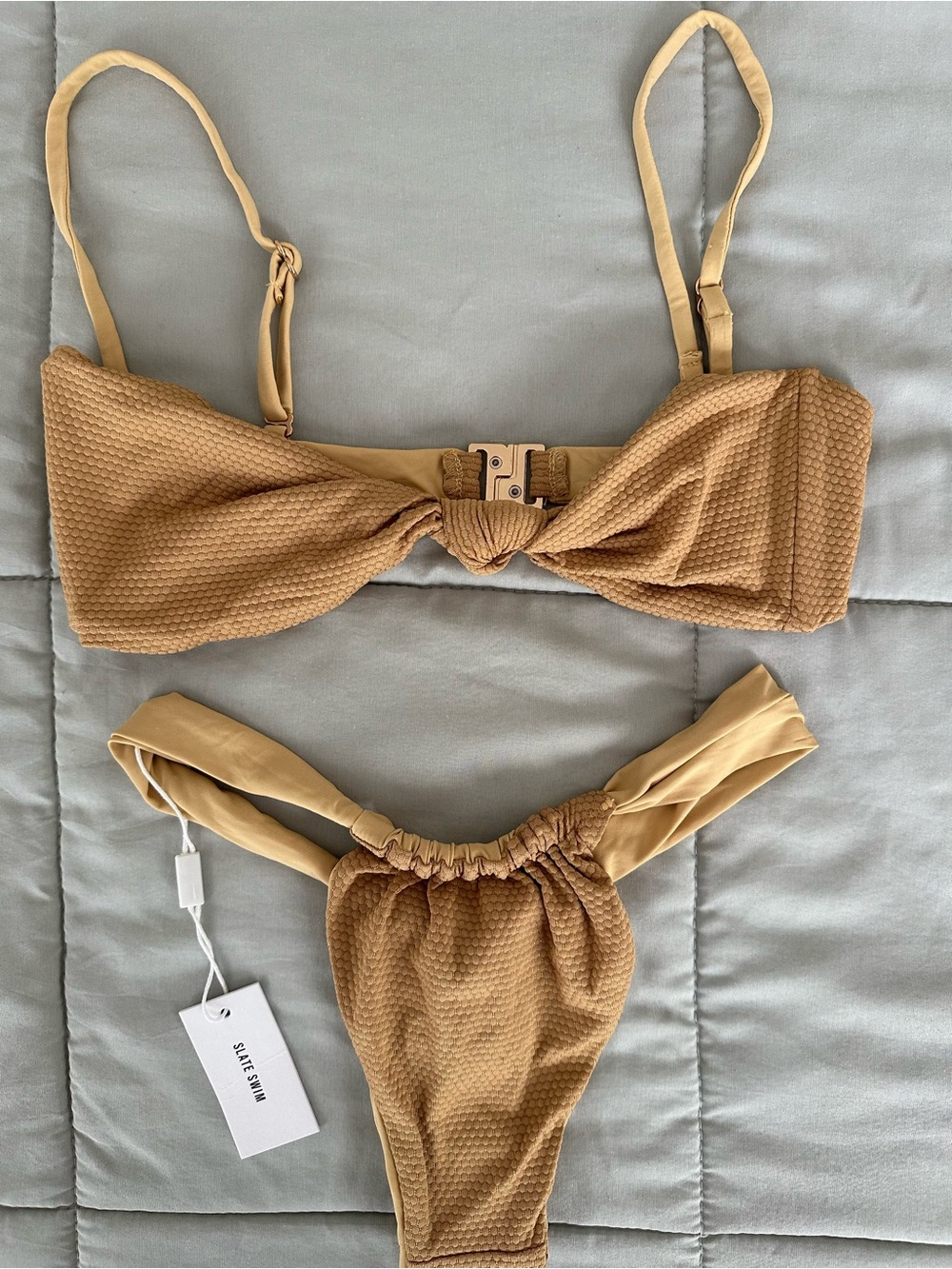Slate Swim Textured Bikini Set Nude Beig